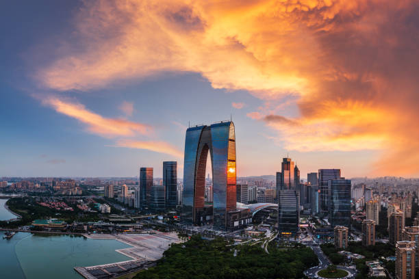 istock Suzhou skyline and modern buildings at sunset 1630737604
