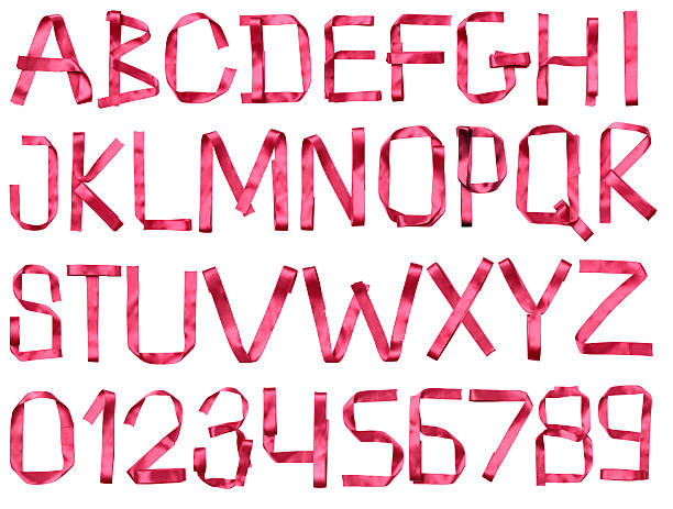 Color photograph of alphabet of red tape