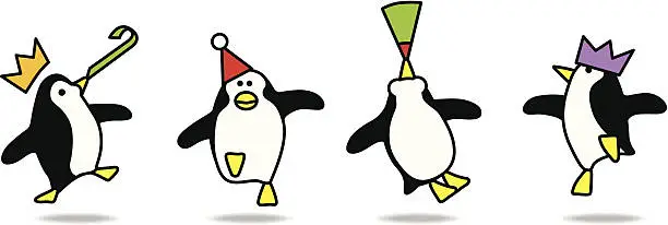 Vector illustration of Partying Penguins in Colour