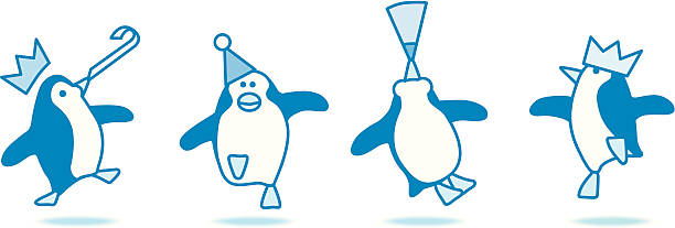 ilustrações de stock, clip art, desenhos animados e ícones de festas penguins em azul - party hat hat white background blue