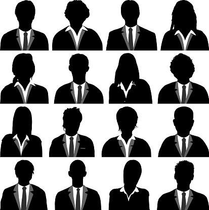 Highly detailed business characters silhouettes.