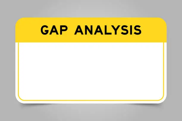 Vector illustration of Label banner that have yellow headline with word gap analysis and white copy space, on gray background