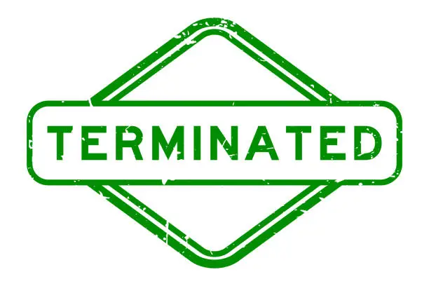 Vector illustration of Grunge green terminated word rubber seal stamp on white background