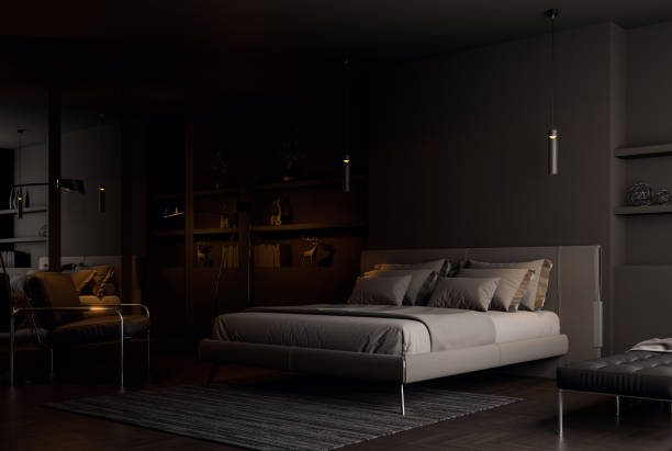 istock Modern style mysterious and charming black bedroom interior 3d render 1630801801