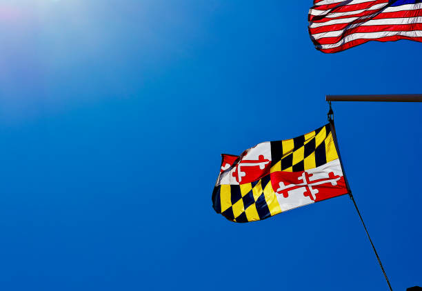 istock Maryland State Flag Flies with U.S. Flag 1630842356