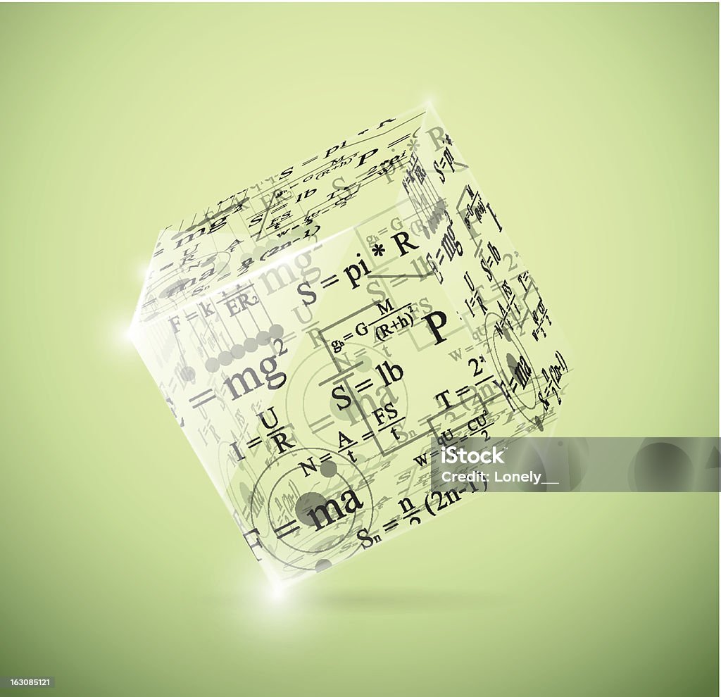 Physical cube Glass cube with physical formulas. Illustration contains transparency and blending effects, eps 10 Abstract stock vector