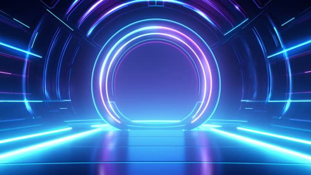 An endless round-shaped neon-colored tunnel,