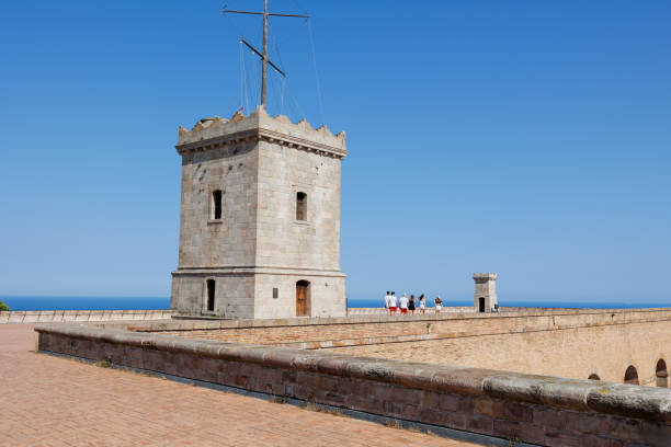 Barcelona, Spain - july 2022: Montjuic Castle Inner Courtyard and Bastion in Barcelona, Spain.