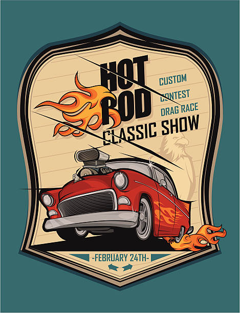 ilustraciones, imágenes clip art, dibujos animados e iconos de stock de hot rod coche clásico y flying eagle póster - bólido