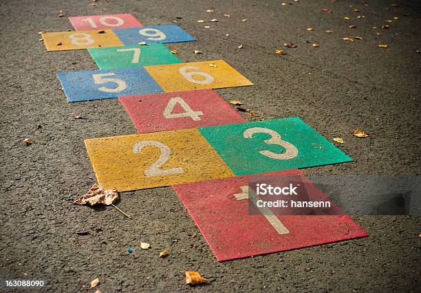 Hopscotch Game Stock Photo - Download Image Now - Hopscotch, Yellow, Leisure Games