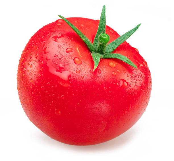 istock Freshly washed red tomato covered with water drops on white background. 1630882973