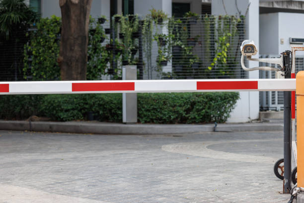 istock automatic barrier for home village security system. Automatic barrier arm for car park of resident. 1630926487