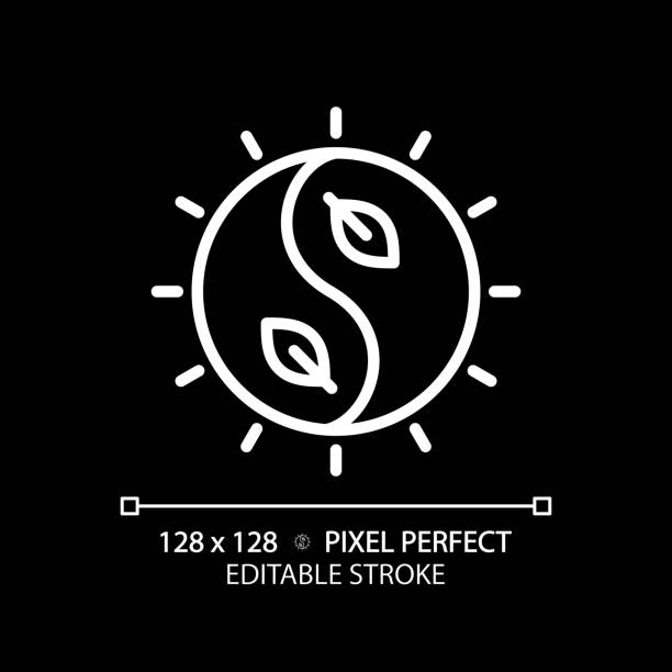 2D customizable yin and yang white linear icon 2D pixel perfect editable white yin and yang icon, isolated vector, meditation thin line illustration. yin-yang-clip-art stock illustrations