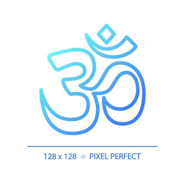Blue gradient om linear icon 2D pixel perfect blue gradient om icon, isolated vector, meditation thin line illustration. om logo clip art stock illustrations
