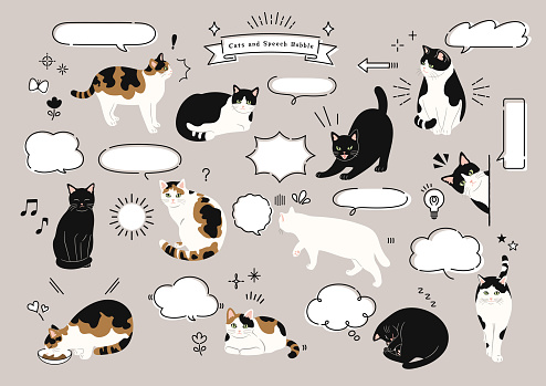 Cat and hand drawn speech bubble set