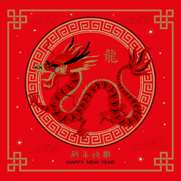istock Red Dragon,Happy Chinese new year 2024,Traditional Chines Zodiac Dragon in Circle frame on White background,Vector elements for invitation card,Poster,Banner background.Translation,Year of Dragon 1630943389