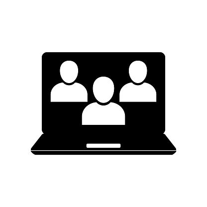 Online meetup glyph icon. Team business meeting with teamwork collaboration. Business startup communication. Distant work group. Flat pictogram. Vector illustration Design on white background EPS 10