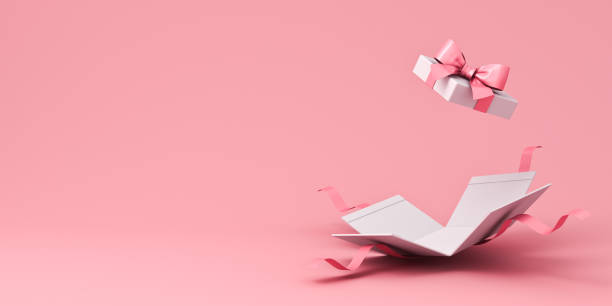 istock Blank white present box open or opened pink gift box with pink ribbon and bow isolated on pink pastel color background with shadow and empty space minimal concepts 3D rendering 1630960489