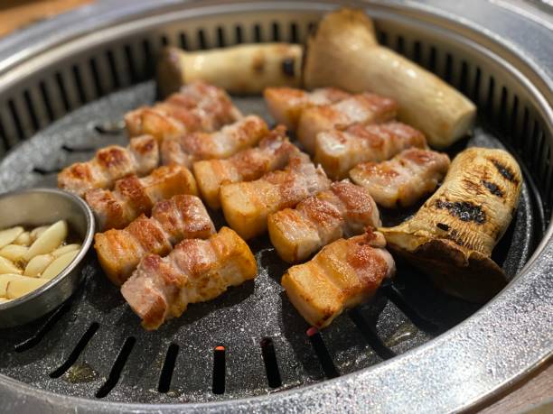 Korean BBQ Samgyeopsal on grill