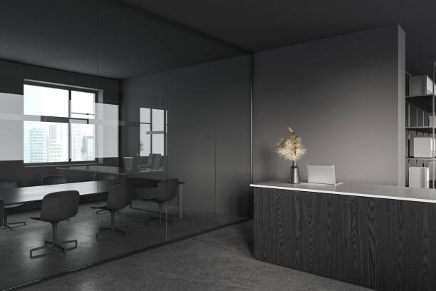 istock Gray meeting room interior with reception 1630969491