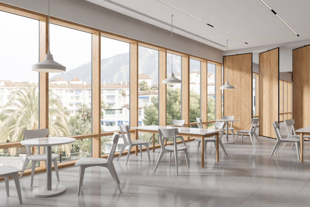 istock White and wooden office canteen interior 1630976488