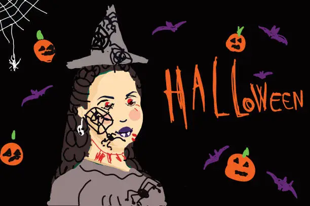 Vector illustration of Children's drawing inspired by Halloween