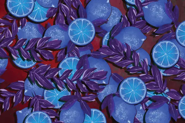 Vector illustration of Collection of blue lemons