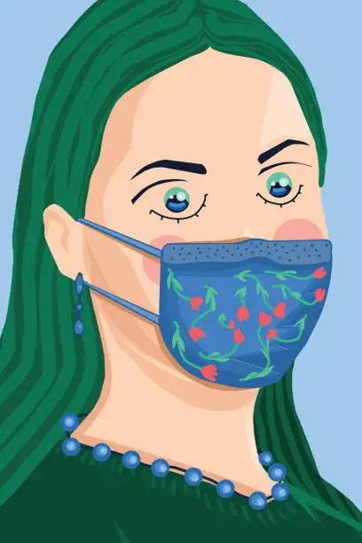 Vector illustration of Wearing a face mask for health reasons
