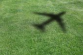 Shadow of the plane on the agricultural field.