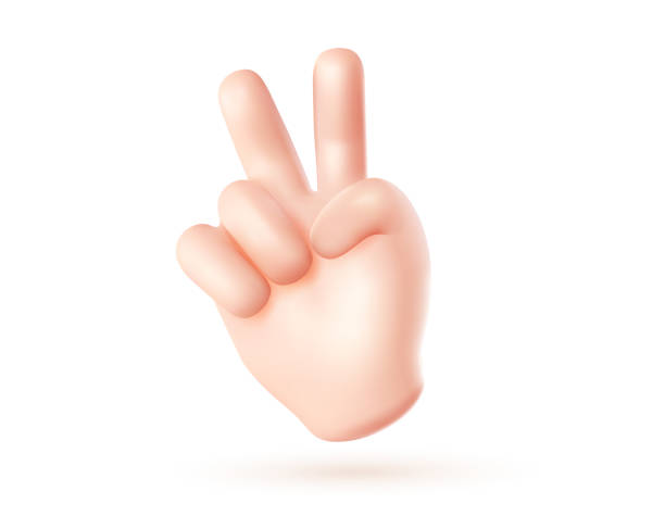 istock Vector illustration of male hand gesture sign v on white color background. 3d mesh style emoji design of man white skin hand 1631046442