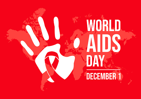 Red hiv aids awareness ribbon and human handprint icon vector. December 1 every year. Important day