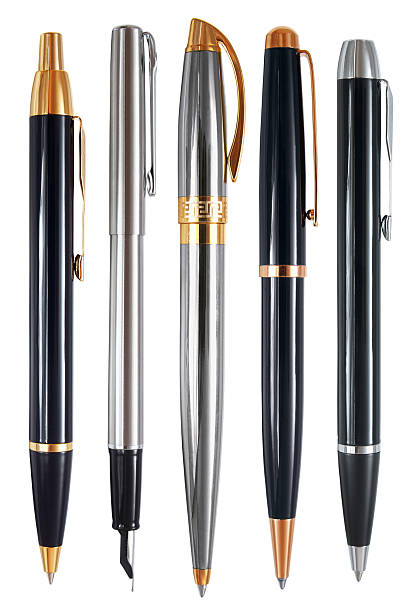 set di prestigiosi penne con tracciati di ritaglio - luxury pen office supply fountain pen foto e immagini stock