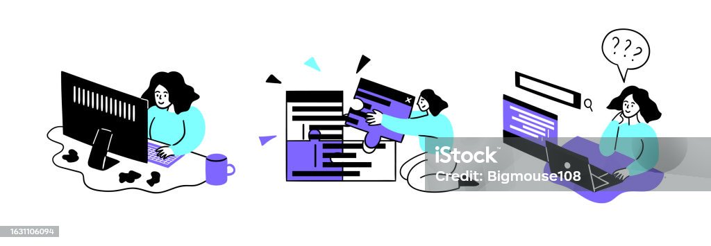 Semantic Development Cartoon Cartoon Color Web Development Concept Scenes Set Vector Stock ...