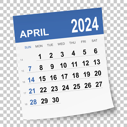 April 2024 calendar isolated on a blank background. Need another version, another month, another year... Check my portfolio. Vector Illustration (EPS file, well layered and grouped). Easy to edit, manipulate, resize or colorize. Vector and Jpeg file of different sizes.