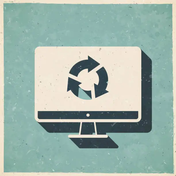 Vector illustration of Refresh or reload on desktop computer. Icon in retro vintage style - Old textured paper