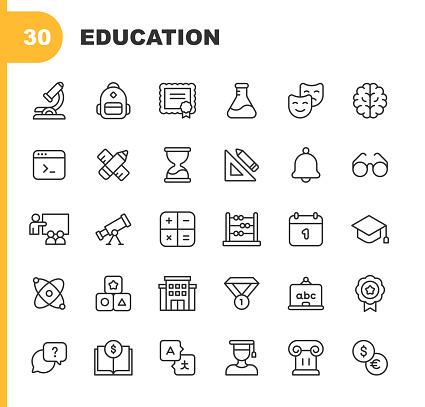 istock Education Line Icons. Editable Stroke. Pixel Perfect. For Mobile and Web. Contains such icons as Art, Astronomy, Biology, Book, Brain, Classroom, Diploma, E-Learning, Homeschooling, Lecture, Math, Notebook, Programming, Sport, Student, University. 1631122114