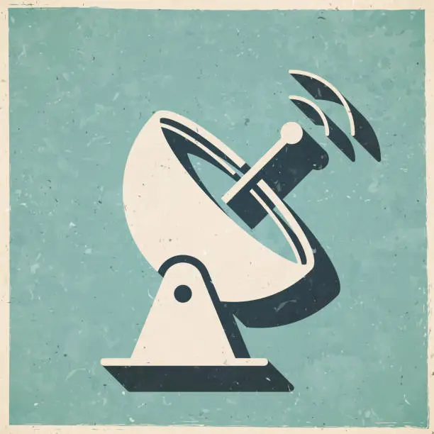 Vector illustration of Satellite dish. Icon in retro vintage style - Old textured paper