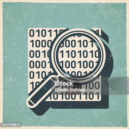 istock Magnifying glass with binary code. Icon in retro vintage style - Old textured paper 1631128823