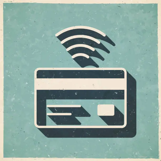 Vector illustration of Contactless credit card. Icon in retro vintage style - Old textured paper
