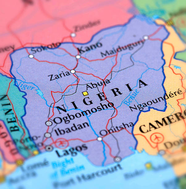 NIGERIA Map of Nigeria. Selective Focus.  abuja stock pictures, royalty-free photos & images