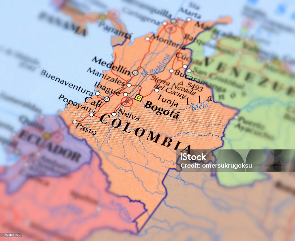 Colombia Map of Colombia. Selective Focus.  Colombia Stock Photo