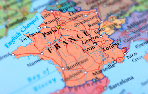 Map of France. Selective Focus. 