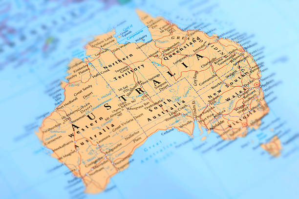 AUSTRALIA Map of Australia. Selective Focus.  continent geographic area photos stock pictures, royalty-free photos & images
