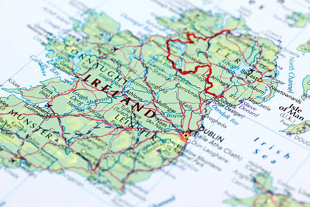 IRELAND Map of Ireland. Selective Focus.  dublin republic of ireland stock pictures, royalty-free photos & images