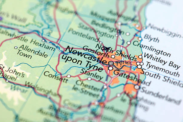 Newcastle, Scotland Map of Newcastle. Selective Focus.  northeastern england stock pictures, royalty-free photos & images