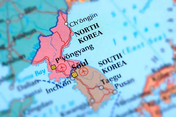 Map of North Korea. Selective Focus. 