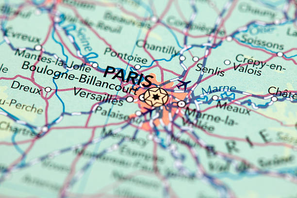 Paris, France Map of Paris. Selective Focus.  ile de france stock pictures, royalty-free photos & images