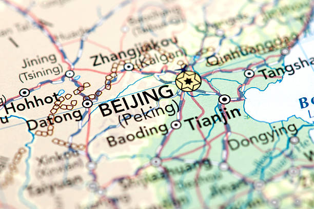 Beijing, China Map of Beijing. Selective Focus. duck with hat stock pictures, royalty-free photos & images