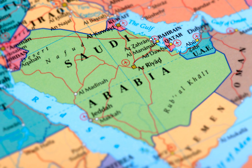 Map of Saudi Arabia. 