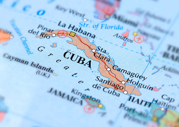 CUBA Map of Cuba. Selective Focus.  isla san salvador stock pictures, royalty-free photos & images